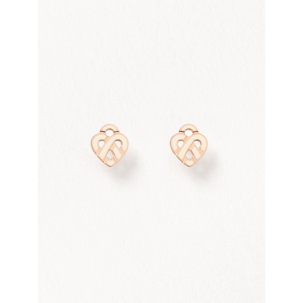 Boucles d'oreilles Poiray coeur entrelacé or rose et émail Ivoire