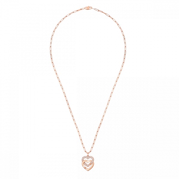 Collier Dinh Van Double Coeurs R15 Or Rose & Diamants