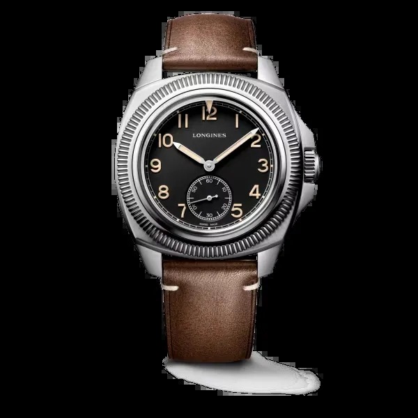 Montre Longines Pilot Majetek Cadran Noir Bracelet Cuir Brun