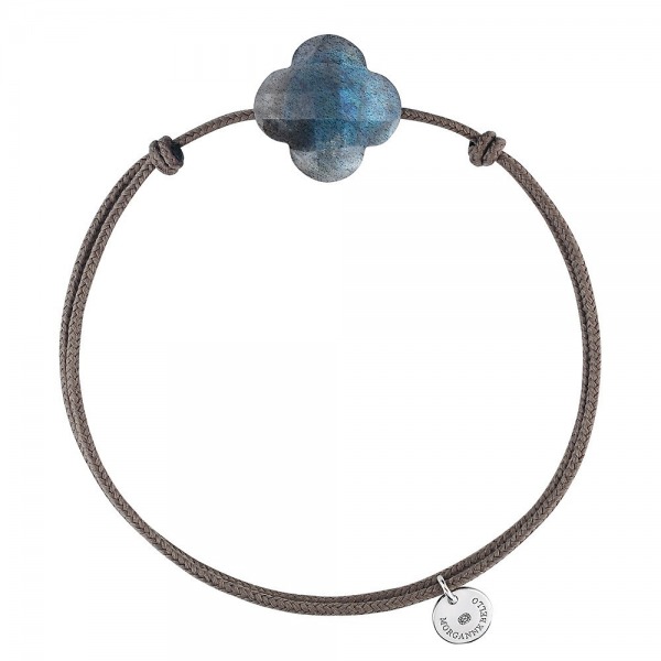 Bracelet Morganne Bello Friandise Trèfle Cordon Taupe Labradorite