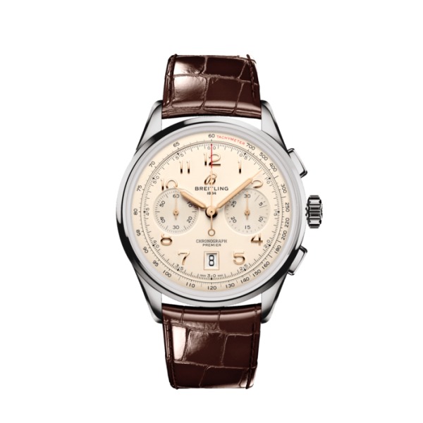 Montre Breitling Premier B01 Chronographe 42 Cadran Crème Bracelet Cuir