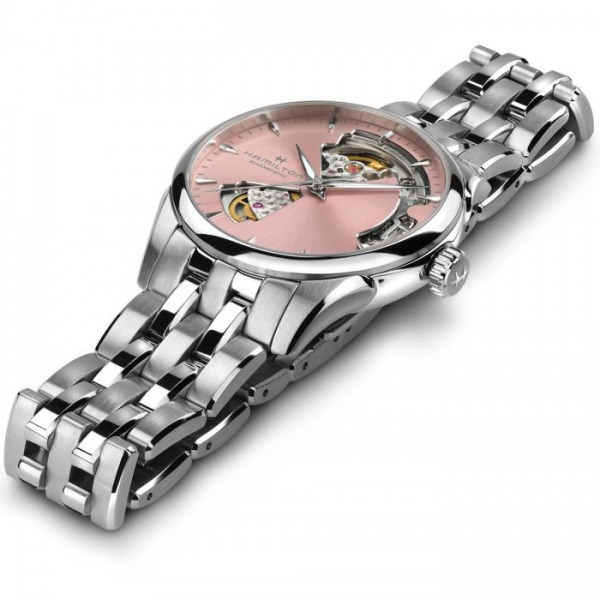 Montre Hamilton Jazzmaster Open Heart Lady Auto cadran rose bracelet acier 36 mm