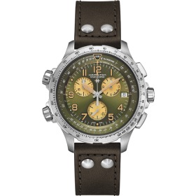 Montre Hamilton Khaki Aviation X-WIND GMT Chrono Quartz Cadran Vert Bracelet Cuir 46MM