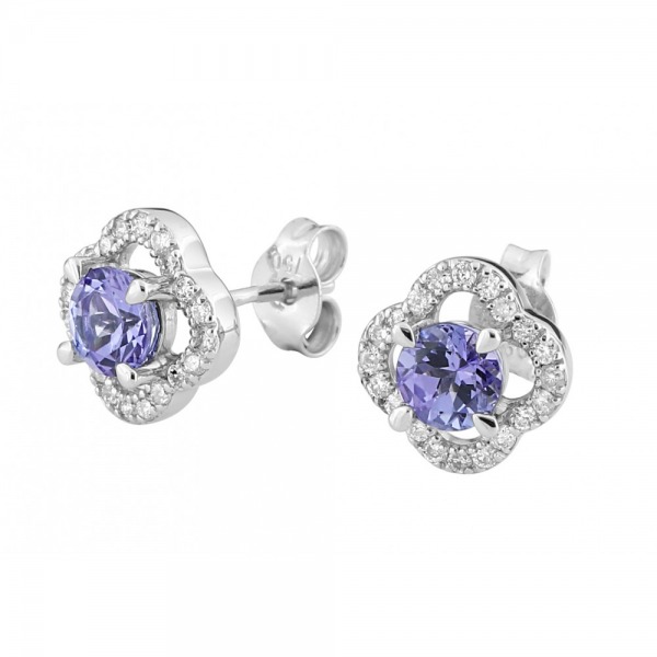 PUCES D'OREILLES Morganne Bello Tanzanite Serti Diamants Or Blanc