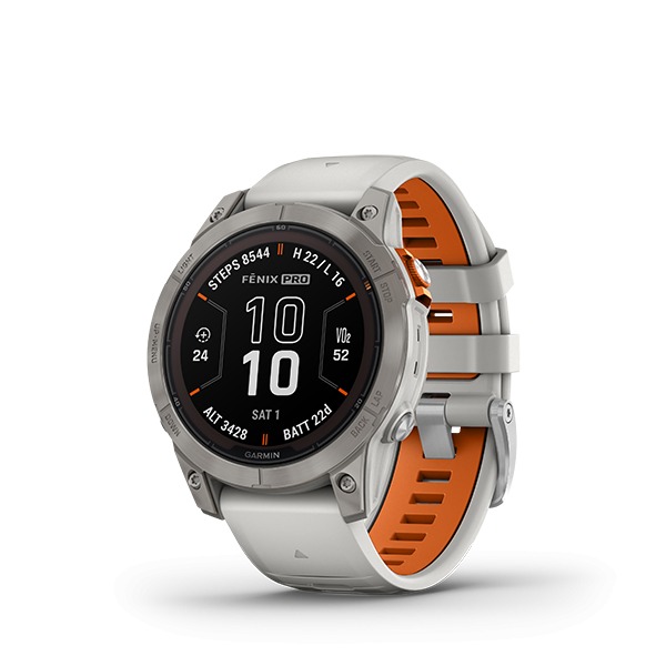 Montre Garmin Fenix 7 Pro Sapphire Solar Gris Bracelet Orange