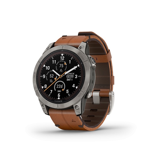 Montre Garmin Fenix 7 Pro Sapphire Solar Titane Bracelet Cuir Marron