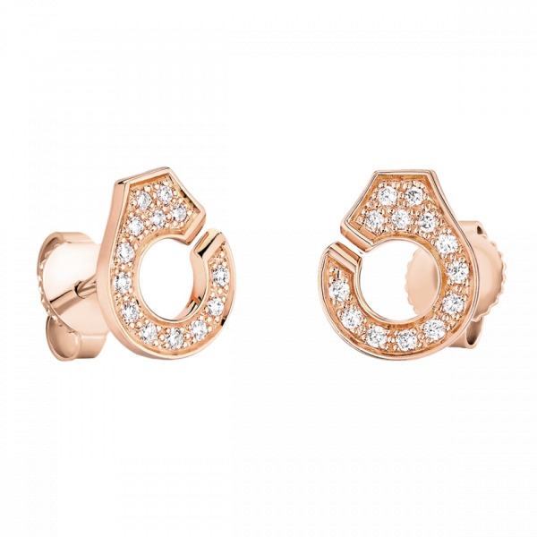 Puces d'Oreilles Menottes Dinh Van R 7.5 Or Rose Pavage Diamants