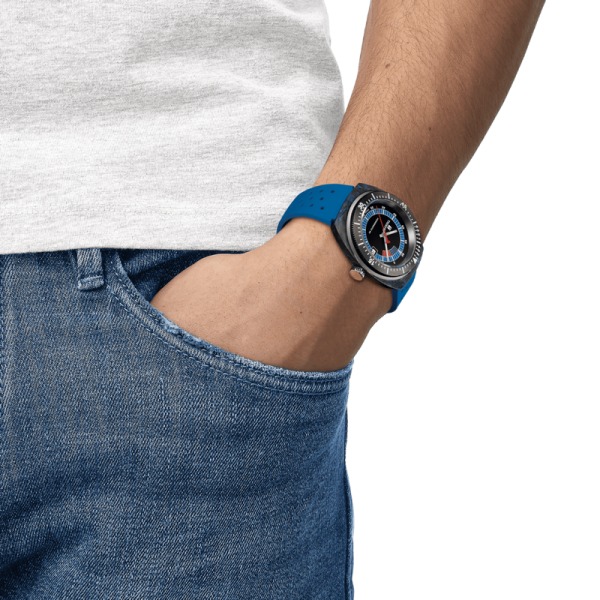 Montre Tissot Sideral S Bracelet Caoutchouc Bleu