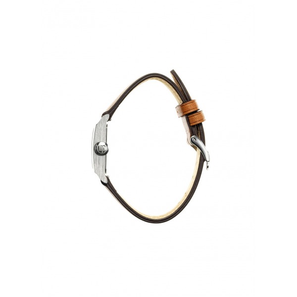 Montre LIP C18 Cadran argenté bracelet cuir marron lisse