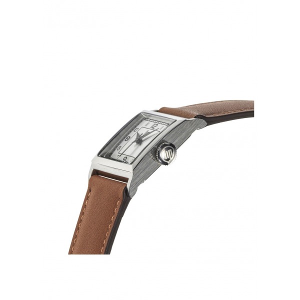 Montre LIP C18 Cadran argenté bracelet cuir marron lisse