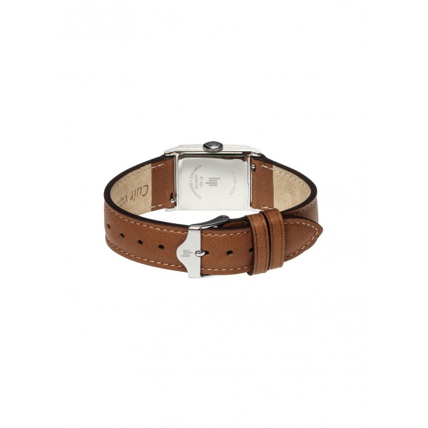 Montre LIP C18 Cadran argenté bracelet cuir marron lisse