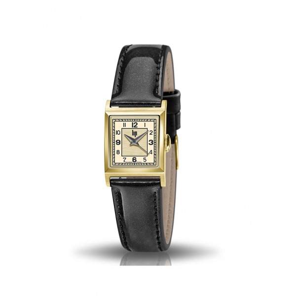 Montre LIP C18 Cadran Doré Bracelet Cuir Noir