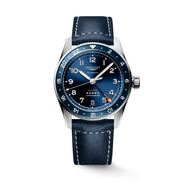 Montre Longines Spirit Zulu Time Automatique 39mm cadran bleu bracelet cuir
