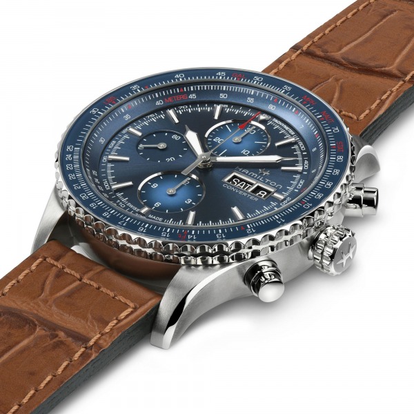 Montre Hamilton Khaki Aviation Converter Auto Chrono Cadran Bleu Bracelet Cuir