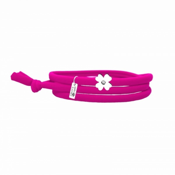 Bracelet Gresy's Sunny Trèfle1 diamant, argent rhodié Rose fuchsia