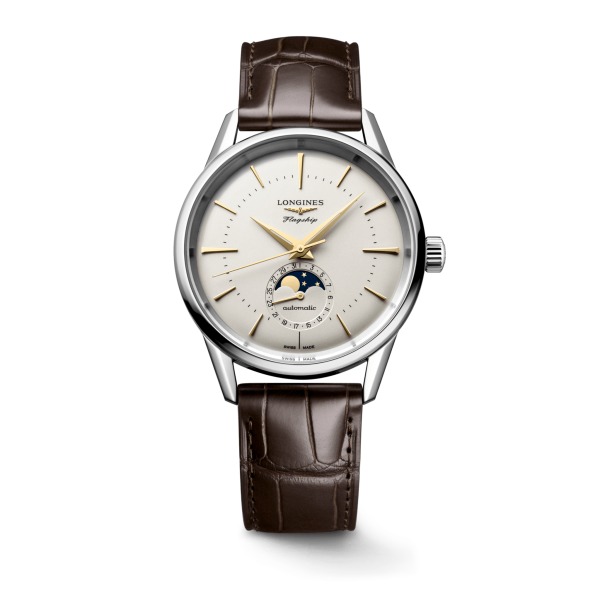 Montre Longines Flagship Heritage Auto Cadran Argenté Bracelet Cuir Brun