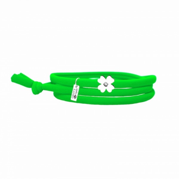 Bracelet Gresy's Sunny Trèfle 1 diamant, argent rhodié Vert fluo