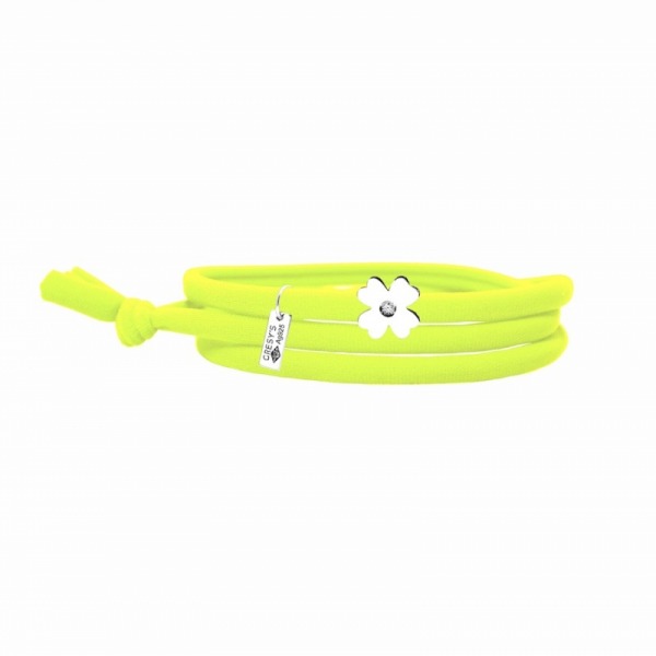 Bracelet Gresy's Sunny Trèfle 1 diamant, argent rhodié  Jaune Fluo