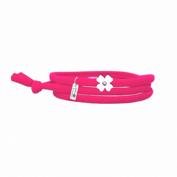 Bracelet Gresy's Sunny Trèfle 1 diamant, argent rhodié  Rose Fluo