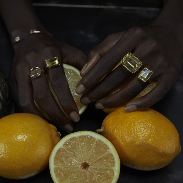 Bague Ginette NY Mini Lemon Quartz Disc Ring Or Rose