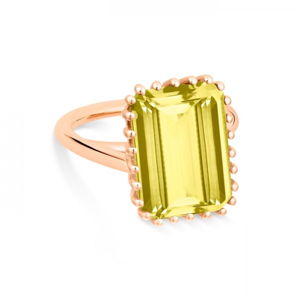 Bague Ginette NY Cocktail Vertical Lemon Quartz Ring Or Rose