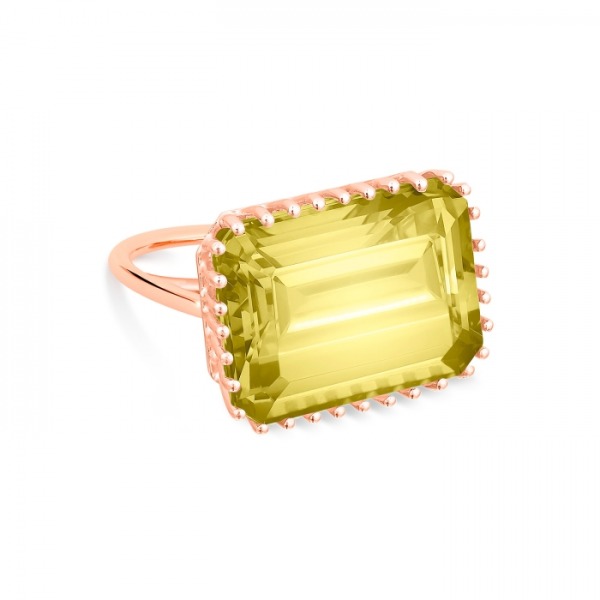 Bague Ginette NY Jumbo Cocktail Lemon Quartz Ring Or Rose