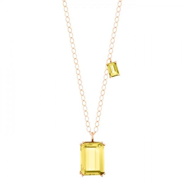 Collier Ginette NY Duo Cocktail Lemon Quartz Chaîne Or Rose