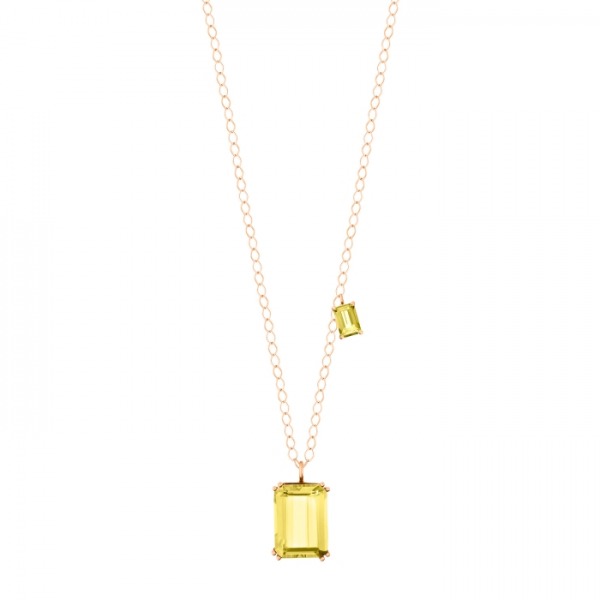 Collier Ginette NY Duo Cocktail Lemon Quartz Chaîne Or Rose