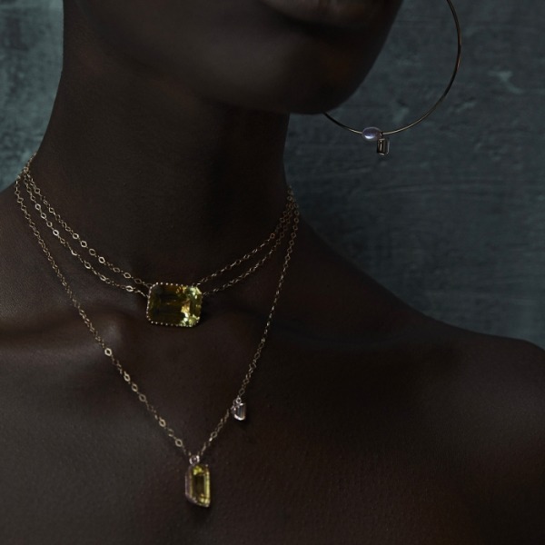 Collier Ginette NY Duo Cocktail Lemon Quartz Chaîne Or Rose