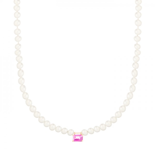 Collier Ginette NY Mini Cocktail Perles & Topaze Rose Chaîne Or Rose