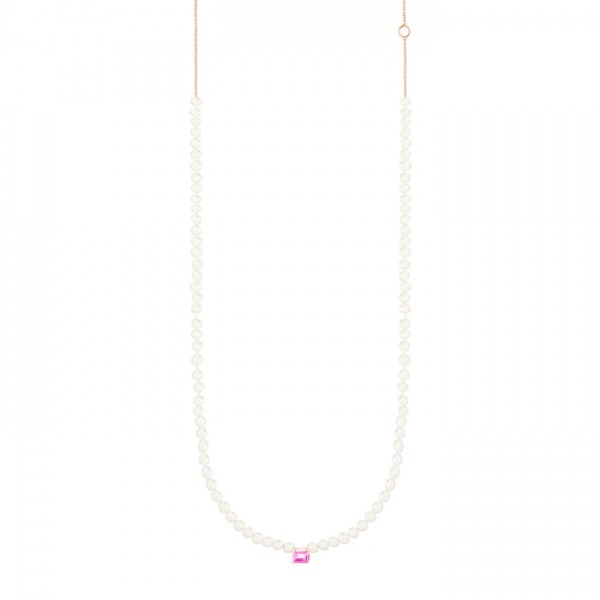 Collier Ginette NY Mini Cocktail Perles & Topaze Rose Chaîne Or Rose