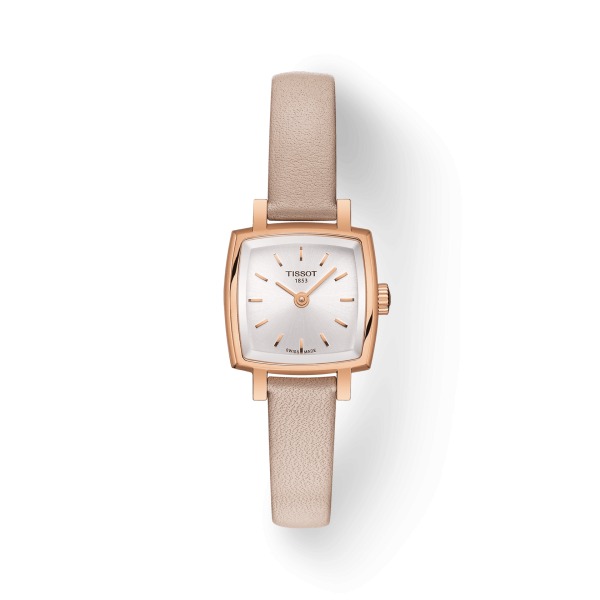 Montre Tissot Lovely Square bracelet cuir rose cadran blanc