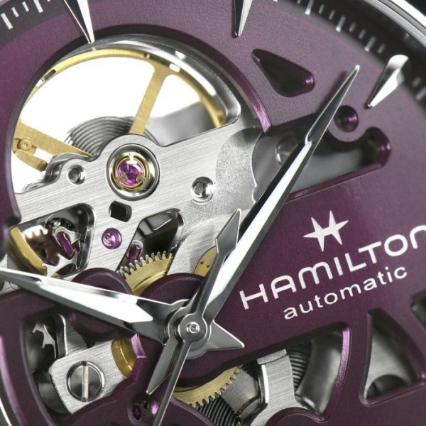 Montre Hamilton JAZZMASTER SKELETON LADY AUTO bracelet cuir rose