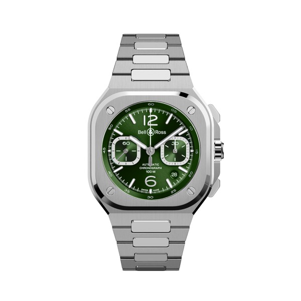 Montre BELL & ROSS BR05 Chrono Green Steel Bracelet Acier 42MM