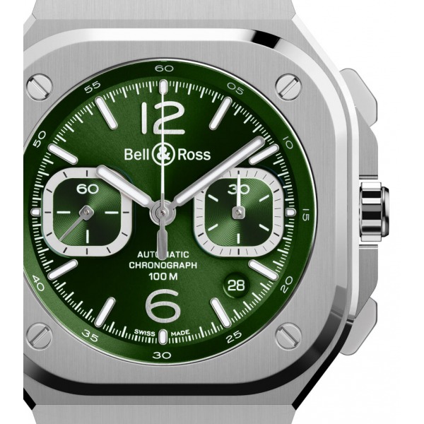 Montre BELL & ROSS BR05 Chrono Green Steel Bracelet Caoutchouc 42MM