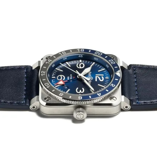 Montre BELL & ROSS BR 03-93 GMT Blue Bracelet Cuir 42MM