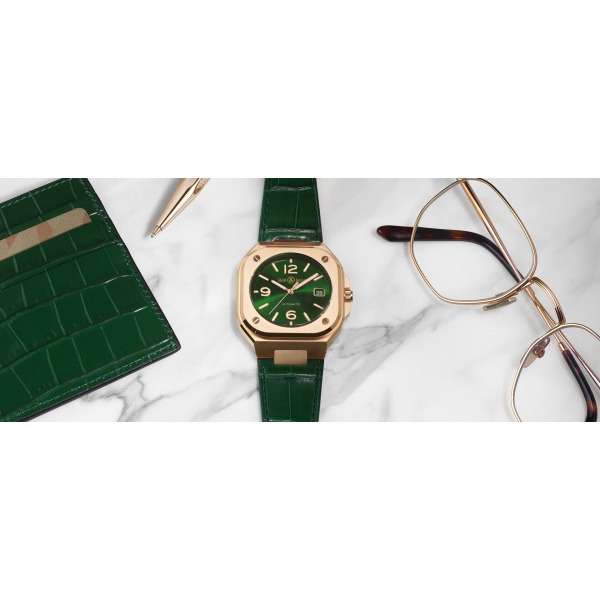 Montre BELL & ROSS BR05 Green Gold Bracelet Cuir 40MM