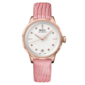 Montre Mido Rainflower 8 Saphirs Roses Bracelet Cuir Rose