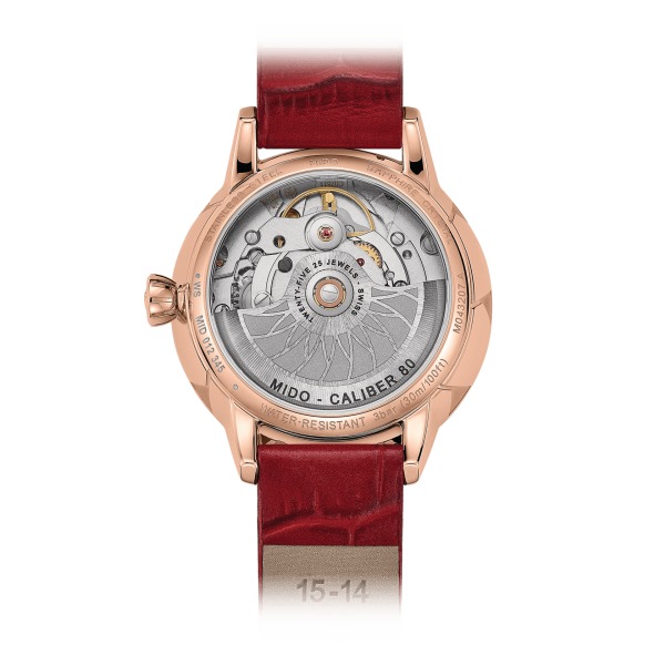 Montre Mido Rainflower 8 Rubis Bracelet Cuir Rouge