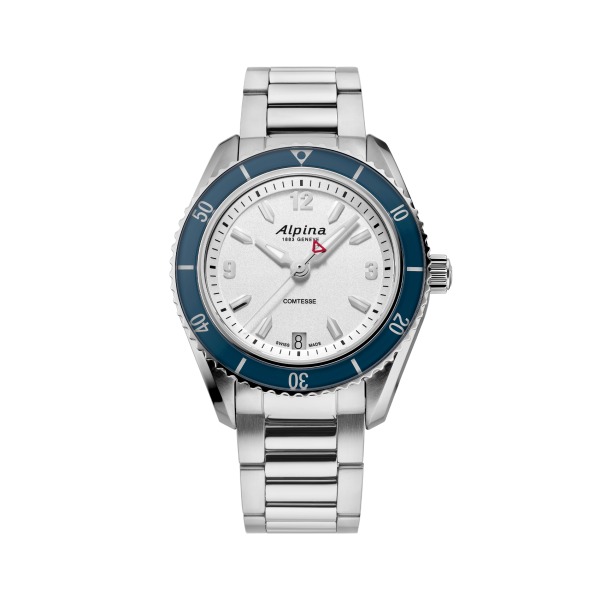 Montre Alpina Comtesse Sport Quartz Cadran Argent Bracelet Acier