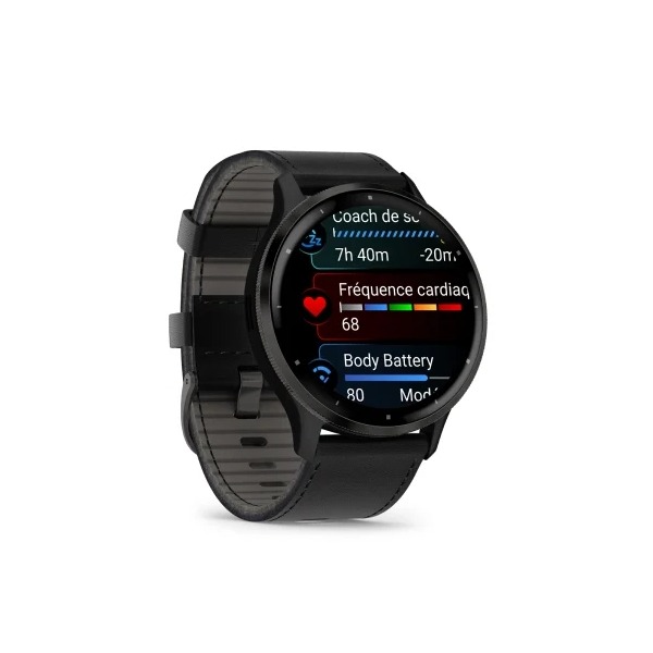 Montre Garmin Venu 3 Black bracelet cuir noir
