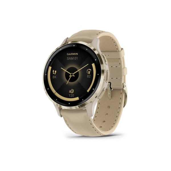 Montre Garmin Venu 3S Soft Gold bracelet cuir lin