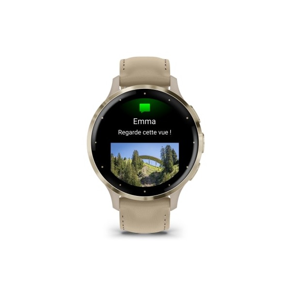 Montre Garmin Venu 3S Soft Gold bracelet cuir lin