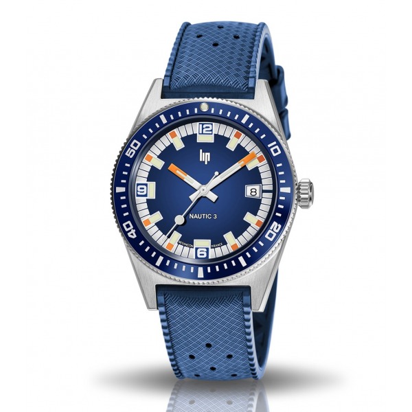 Montre LIP Nautic 3 Cadran Bleu Bracelet Caoutchouc Bleu