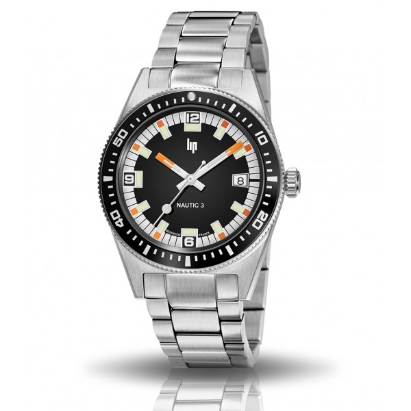 Montre LIP Nautic 3 Cadran Noir Bracelet Acier