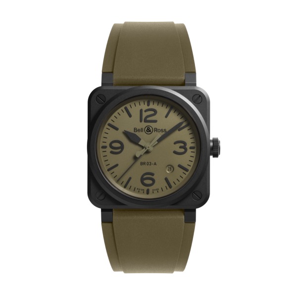 Montre BELL & ROSS BR 03 Military Ceramic 41mm Bracelet Caoutchouc Kaki