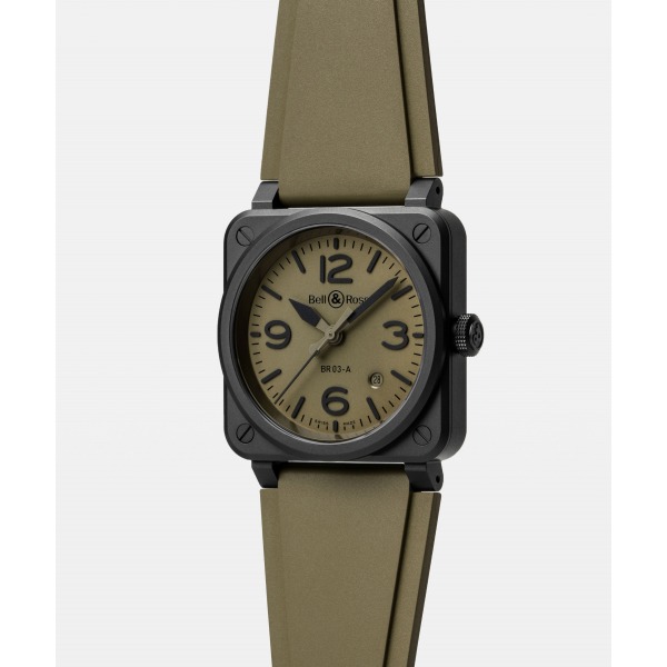 Montre BELL & ROSS BR 03 Military Ceramic 41mm Bracelet Caoutchouc Kaki