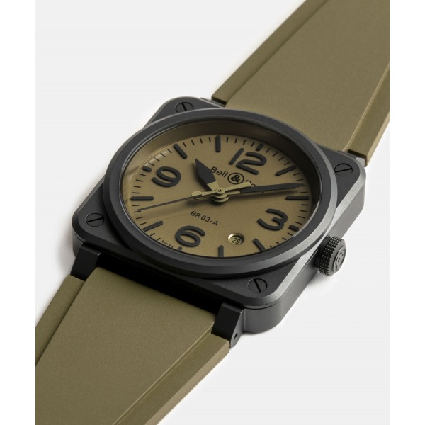 Montre BELL & ROSS BR 03 Military Ceramic 41mm Bracelet Caoutchouc Kaki