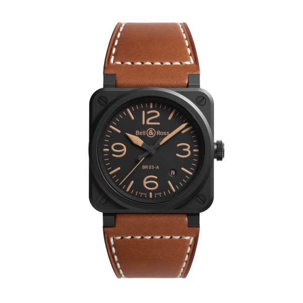 Montre BELL & ROSS BR 03 Heritage Ceramic 41mm Bracelet Cuir Marron