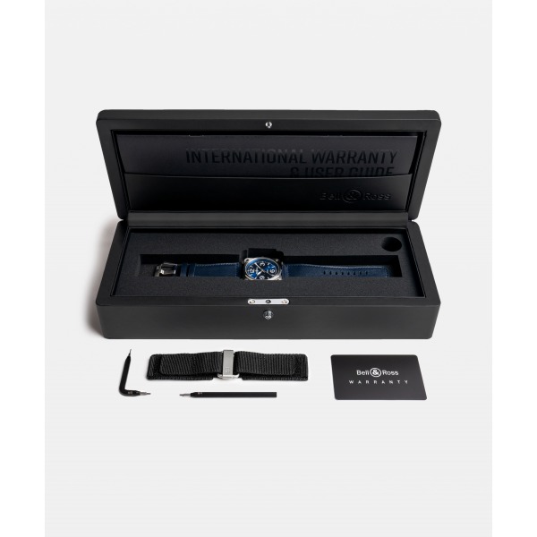 Montre BELL & ROSS BR 03 Blue Steel 41mm Bracelet Cuir Bleu